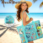 Fammart Mesh Beach Bag with Zipper, Large Beach Tote for Women, Toys Pool Swim Bag Travel Vacation Cruise Essentials