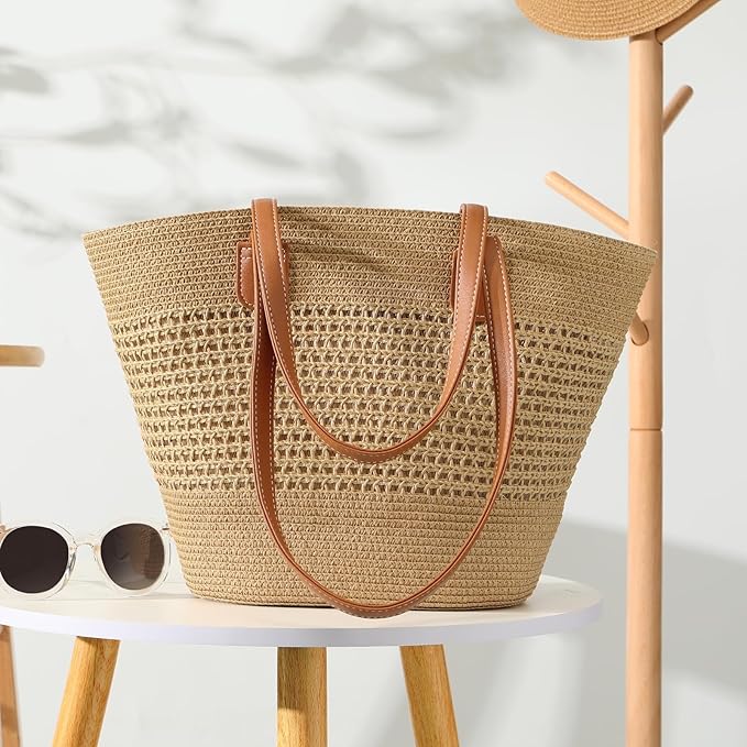 Trifabricy Beach Bags for Women, Large Beach Bag, Woven Straw Tote Bags Waterproof, Weaving Swim Shopping Travel Bag
