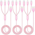 Multi Charging Cable 4ft 3Pack 3 in 1 Charger Cord, Multiple Rapid Nylon Braided Cable USB Charging Cable Multi Phone Charger Cord with Type C Micro Lightning USB Connectors for Cell Phones Pink