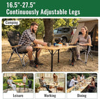 KingCamp Bamboo Folding Table, 4-Fold Camping Adjustable Height Portable Outdoor Lightweight & Compact Table with Aluminum Frame for RV Picnic BBQ Tailgating