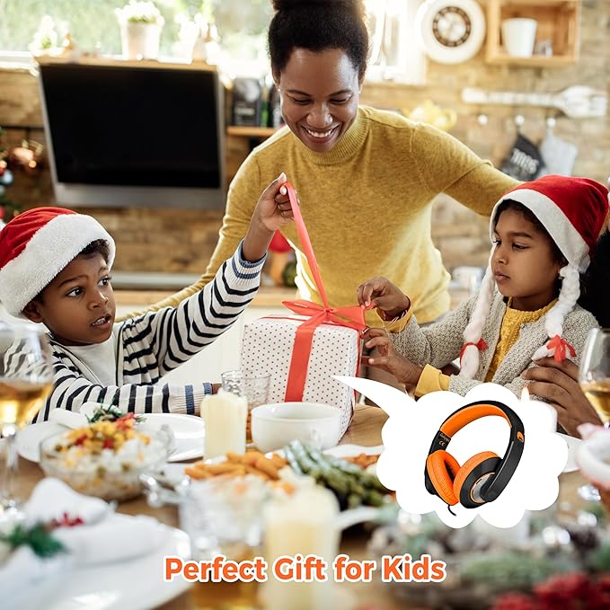 rockpapa Comfort+ Kids Headphones with Microphone, Boys Girls Student Over-Ear Headphones Wired Foldable for School Classroom Laptop PC Computer Tablet Black Orange