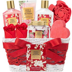 Gifts for Women, Gift Basket - 9 Pcs Rose Bath and Body Gift Basket Set, Spa Gift Set with Shower Gel | Pampering Spa Gift for Christmas, Birthday, Valentines Day, Mothers Day Gift Sets for Mom