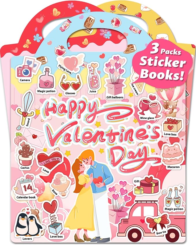 Walenced Reusable Sticker Book for Toddlers, Stickers for Kids, Toddler Sticker Book, Toddler Craft Activities, Toddler Travel Toys Boy Girl Birthday Gifts - Valentines
