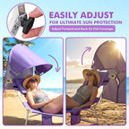 Backpack Beach Tanning Chair with Canopy and Face Hole, 6-Position Folding Lay Out Lounge Chair, UPF 50+ Wind-Resistant Sun Shade, Portable Recliner for Sunbathing, Outside, Poolside, Lawn, Patented