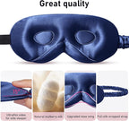 LitBear 100% 22 Momme Mulberry Silk Sleep Mask - 3D Contoured Eye Mask for Men Women, Soft Breathable Sleeping Mask with Adjustable Strap, Perfect Blocks Light for Sleeping (Midnight Blue)