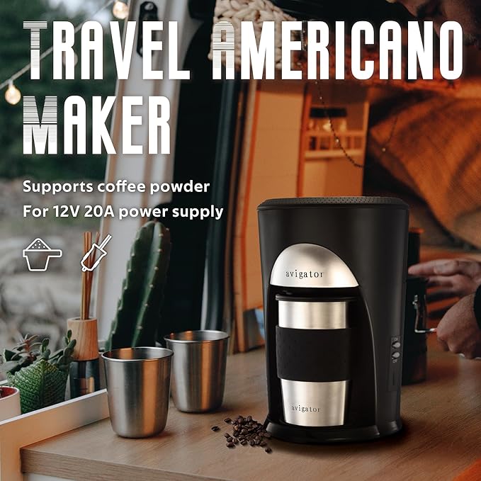 Portable Coffee Maker for Travel Camping Car, Compact Drip Coffee Machine Single Serve with 10oz Travel Mug for Traveling, RV, Office, Camping, 12V Socket, Black