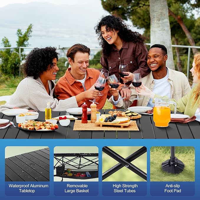 ALPHA CAMP Camping Table Outdoor Portable Adjustable Aluminum Table with Storage for Grill Travel Picnic Beach BBQ Backyards