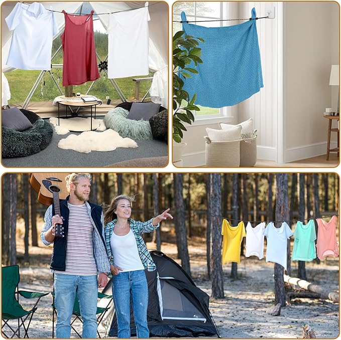 Camping Clothesline Compact Portable Travel Clothes Line Non-Scratch, Heavy Duty Buckle System with 24 Beads for Outdoor Camping, Cruise Ships, Indoor Backyard, Balcony(Dark Gray, 9.84Ft)