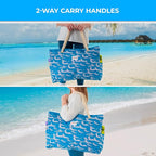 Beach Bag and Pool Bag Has Cooler Pocket, 7 Pockets Total, Zip Top. Family Size Waterproof Beach Tote