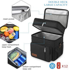 MIYCOO Lunch Bag & Lunch Box for Men Women, Double Deck Leakproof Insulated Soft Large Adult Camping Cooler bag for Work, Beach, Picnic, Travel (Black, 15L)