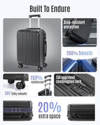 LIGHT FLIGHT Carry On Luggage 22x14x9 Airline Approved, Durable Hard Shell Carry On Suitcases with Wheels, Expandable Hardside Lightweight Travel Luggage with TSA Lock 20 Inch Carry on, Black