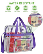 MAY TREE Clear Bag for Stadium Events 12×6×12 Clear Tote Lunch Bag with Reinforced Straps for Work, Sporting Events and Gym, Purple
