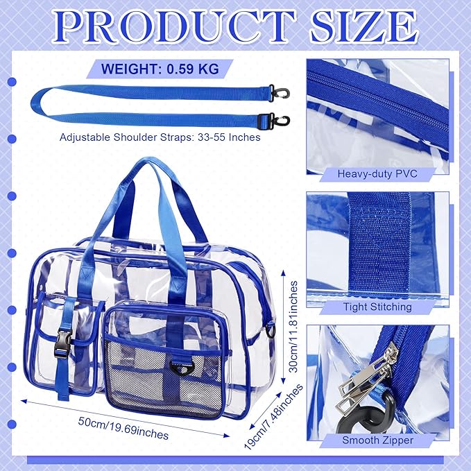 Abbylike Clear Bag Large Heavy Duty Tote for Stadium Events 20" Duffle Transparent Gym Bag for Sport Event Travel Makeup Work