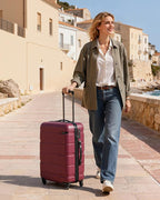 Coolife Medium Checked Luggage Hardside PC+ABS Suitcase with TSA Lock, Lightweight Rolling Carry On with Spinner Wheels(Radiant Pink, 24in)