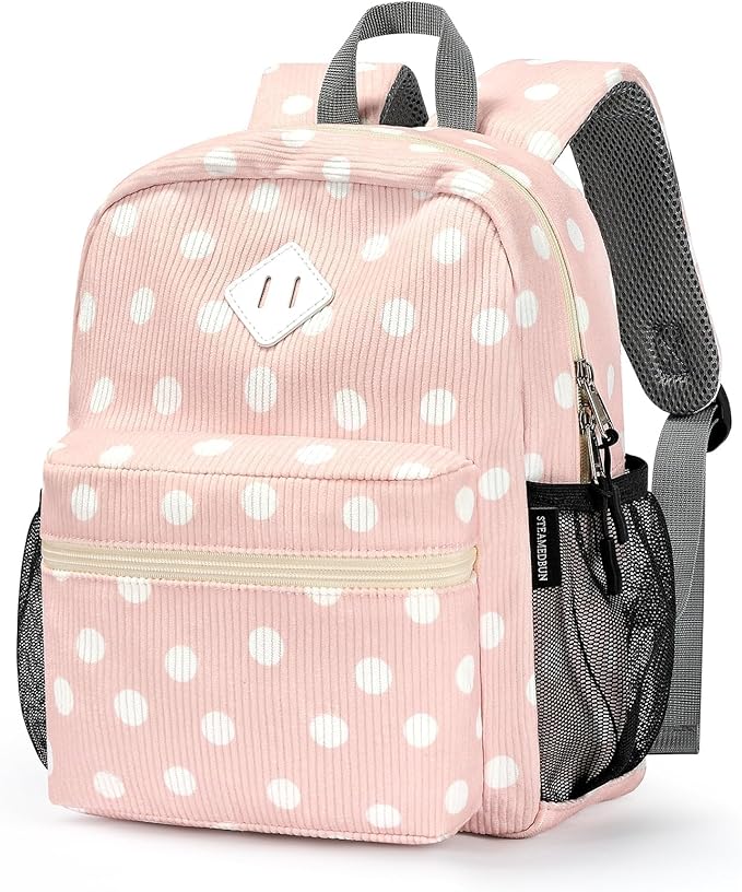 STEAMEDBUN Corduroy Toddler Backpack for Girls Boys 2-4, Kids Preschool Backpack for Kindergarten - Polka Dot