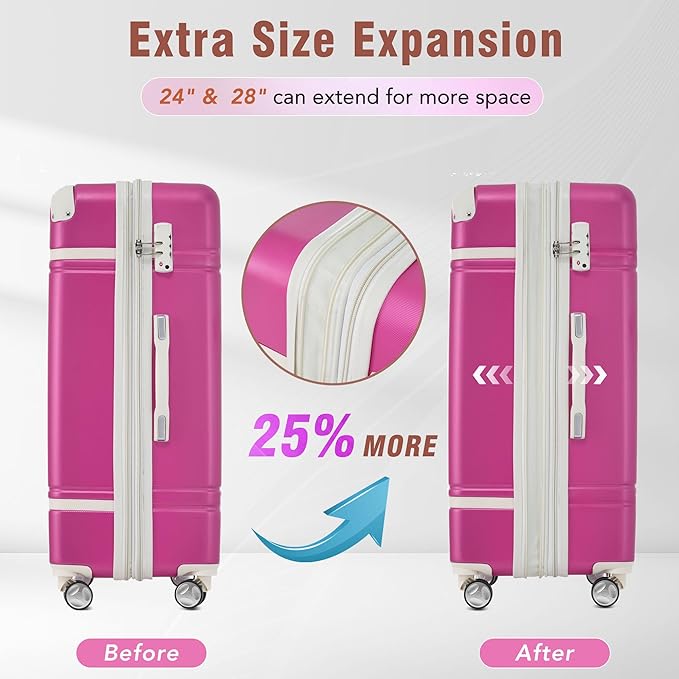 Luggage Sets, 2 Piece Carry on Luggage Set with Travel Bag, 2 Piece Expandable Spinner Hardshell Suitcase with TSA Lock, Back to School Suitcase, Women Men (Pink, 20/24 inch+Cosmetic Case)