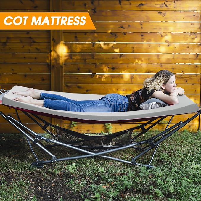 CYMULA Camping Cot Mattress 2in Memory Foam Sleeping Pad,Soft Warm Non-Slip Camping Mattress Topper with Retaining for Adults,Portable Roll up Pad for Travel（only Mattress）
