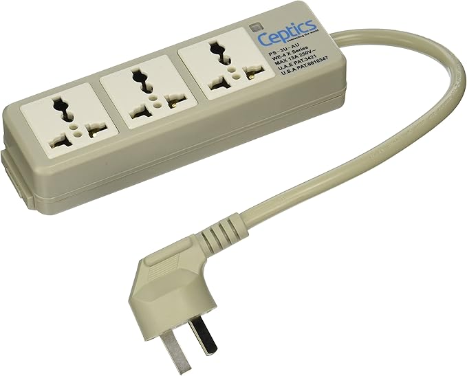 Ceptics Portable Travel Power Strip Charger 3 Universal Outlet Input From 100v-240v Power Sockets, Australia Cord