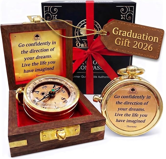 The Dream Chaser Compass - Go Confidently -2026 Unique Graduation Gifts for Him, College, High School, Cool Birthday Gift Idea for Son, Boys, Motivational Greeting Card Included