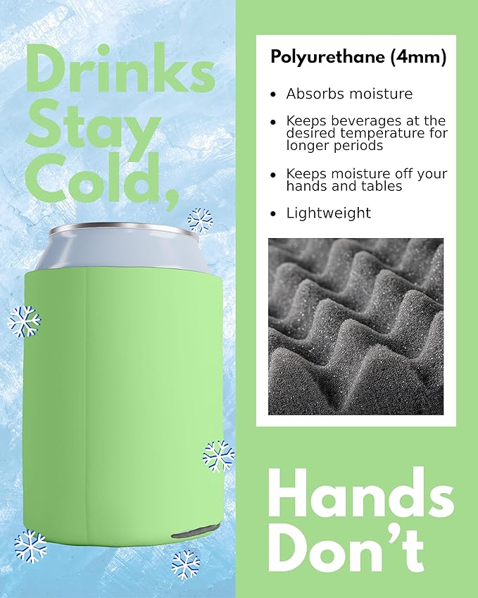 PartyPrints 1000 Pack Pistachio Blank Can Cooler Sleeves, Customizable Bulk Can Coolers, Extra-Thick Collapsible Drink Insulator Sleeve, Beer Can Coolers for Party Beverages