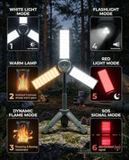 3000 Lumen Rechargeable LED Camping Lantern & Work Light, Telescopic Flashlight with Power Bank, 40" Height Adjustable, 360° Rotating, 6 Modes with Flame Effect for Emergency, Fishing, Outdoors