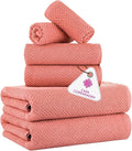 CASA COPENHAGEN Popcorn 6Pcs 100% Egyptian Cotton Large Designer Towels Gift Set- Peach, 600GSM, 2Bath 2Hand 2Washcloths, Bath Towels for Bathroom Set for Women & Men