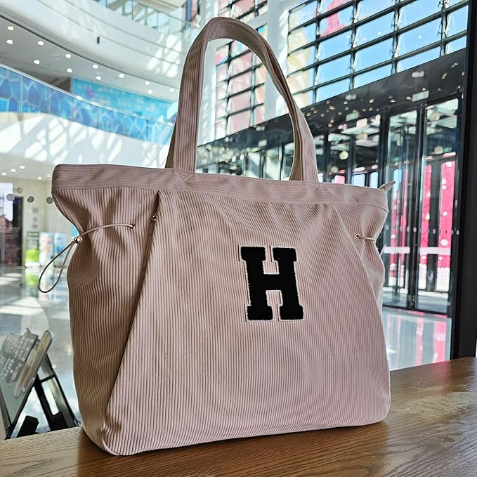ESVAN Corduroy Yoga Tote Bag Gifts for Women Drawstring Yoga Mat Bag for Office Workout Travel Carryall Pilates Gym