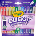 Crayola Clicks 2.0mm Mechanical Colored Pencil Set, Essential Easter Basket Stuffers, 12 Pastel Colors, Coloring Pencils for Kids, No Sharpen, 24 Replacement Cores, Ages 5+