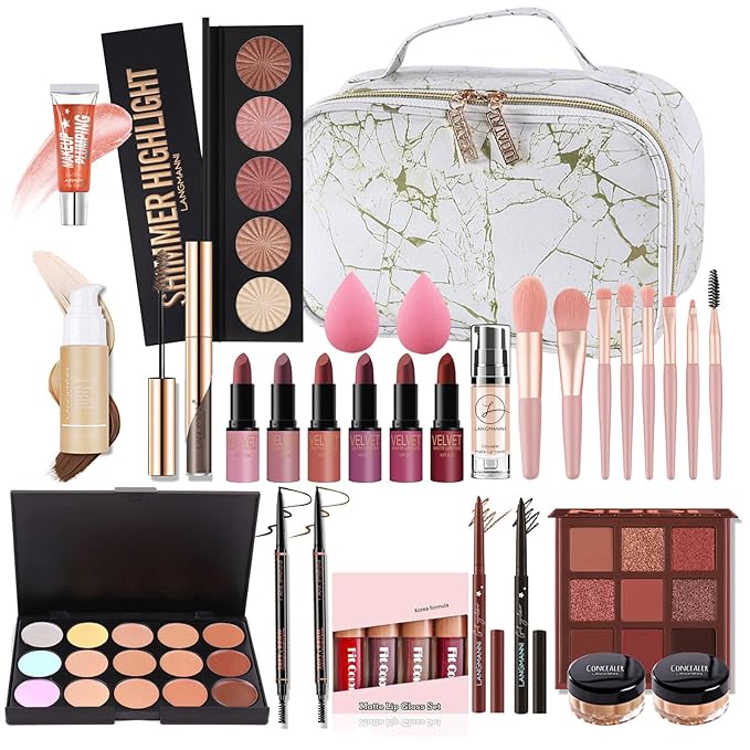FantasyDay All-in-one Holiday Make up Gift Set | Makeup Kit for Women Full Kit Essential Starter Bundle Include Eyeshadow Palette Lipstick Blush Foundation Concealer Face Powder Mascara Lipgloss Brush