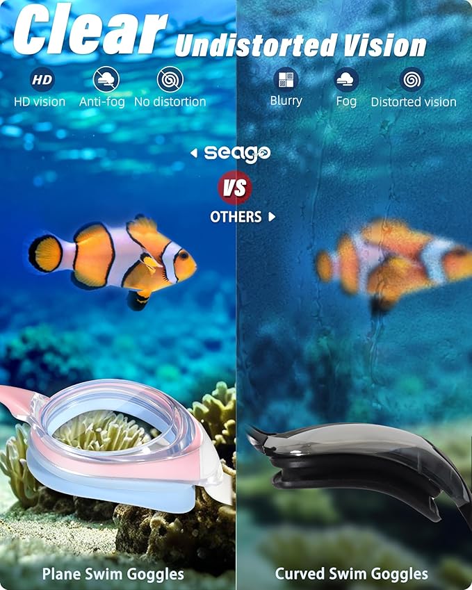 Seago 2 Pack Swimming Goggles Anti-fog Anti-UV Silicone Swim Goggles Adult Women Men