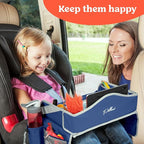 PILLANI Kids Travel Tray for Car - Toddler Travel Essential with iPad Holder & Dry Erase Board - Road Trip Essentials - Carseat Table - Toddler Lap Desk Organizer for Airplane - Kids Travel Essentials