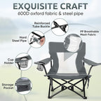 HaSteeL Folding Beach Chair Set of 2, Foldable Grey Camping Chairs for Outside, Low Beach Chair Portable for Adults Fishing, Picnic, Outdoor BBQ, Travel, Sports, Cup Holder & Storage Bag