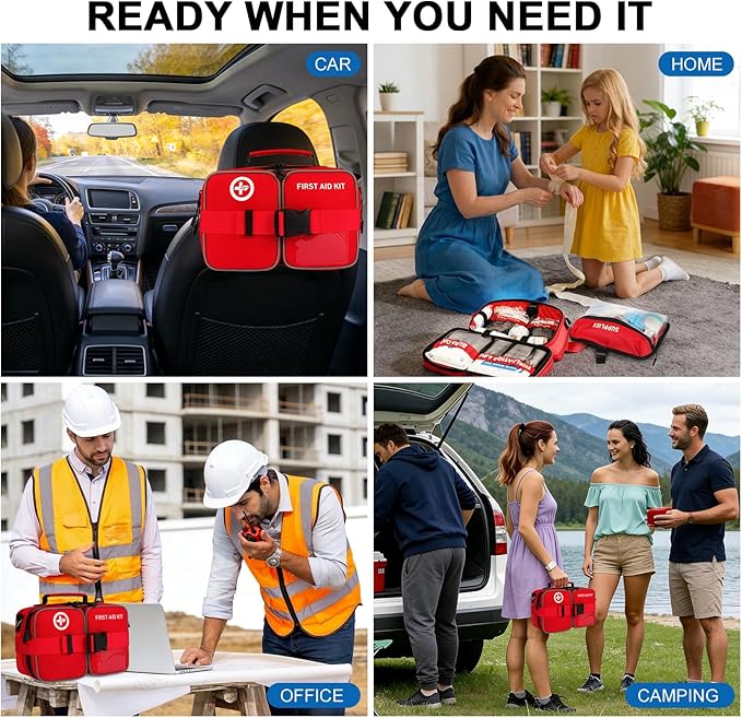 Premium 516 Piece First Aid Kit for Car, FSA Eligible HSA Store Waterproof Compact Labeled First Aid Bag with Molle Shoulder Strap, Emergency Kit for Home, Travel, Hiking, Camping, Survival
