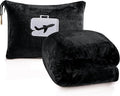 Comfort Fly Travel Blanket & Pillow – 2-in-1 Micro Plush Airplane Blanket with Carry Case (40" x 70") - Black
