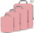 PANDA JOYS 4 Set Compression Packing Cubes Travel - Travel Accessories Expandable Packing Organizers for Carry On - Essentials Luggage Bags - Pink