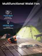 Koonie Portable Waist Clip Fan, Wearable Belt Personal Device with 100 Levels Speeds, Rechargeable Battery Supports 24H Working Time, Cool Clip Fan Under Shirt for Outdoor Work Camping Travel Orange