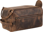 KomalC Premium Buffalo Leather Toiletry Bag for Men & Women With Water resistant Lining, Grooming Travel Pouch, Unisex Wash Bag for Toiletries, Gifts for Men and Women