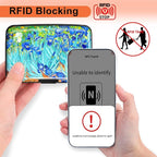 Mayski Credit Card Holder, RFID Blocking, Aluminum Alloy Hard Case, Small Mini Business Metal Wallet for Women Men, Floral Art