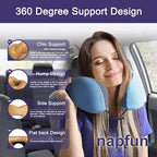 napfun Neck Pillow for Travel with Travel Pouch, Sleep Mask & Earplugs, Memory Foam Airplane Pillow for Headrest Sleep with Eyeshades, Plane Essentials with Eye Blindfold, Sky Blue Striped Kit
