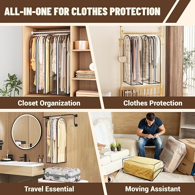Garment Bags for Hanging Clothes 50” Long, Ultra Clear Suit Bags for Closet Storage, Moving Organization, Travel Covers with 10" Gussets for Coat, Dress, Shirt and Sweater - 2 PCS