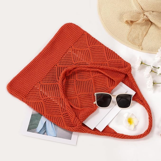 WantGor Crochet Bags, Beach Mesh Tote Bag Womens Shoulder Shopping Handbag Casual Travel Totes Bag Foldable Hobo Bags