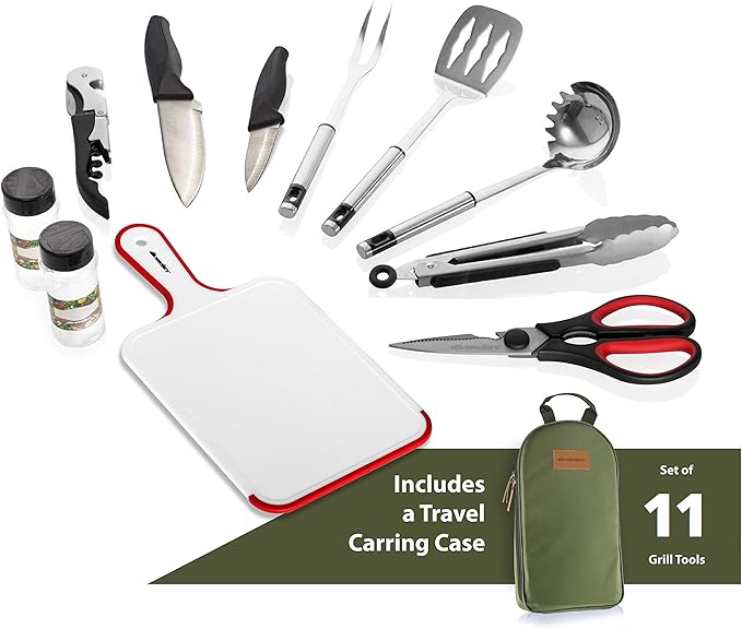 Wealers Camp Kitchen Cooking Utensil Set Travel Organizer Grill Accessories Portable Compact Gear for Backpacking BBQ Camping Hiking Travel Cookware Kit Water Resistant Case