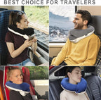 BUYUE Travel Neck Pillows for Airplanes, Memory Foam 360° Head Support Sleep for Long Flight, Skin-Friendly & Breathable, Kit with Eye Mask, Earplugs and Storage Bag (Adult, Grey, 90+ lbs)