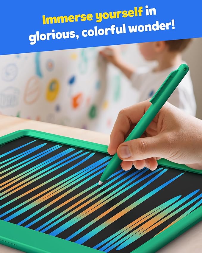 TEKFUN 12 Inch LCD Writing Tablet for Kids, Coloring Drawing Pad, Mess Free Doodle Board, Airplane Travel Toys for Boys and Toddlers, Road Trip Essentials, Gifts for 3-8 Year Old Girls(DarkGreen)