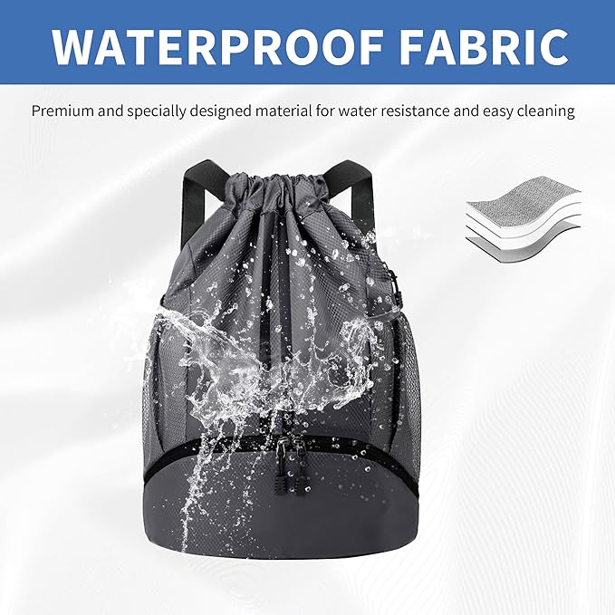 JELUTAR Drawstring Backpack Gym Bag with Shoes Compartment for Soccer, Basketball, Swim, Water-Resistant String Backpack Beach Cinch for Women Men, Dark Grey