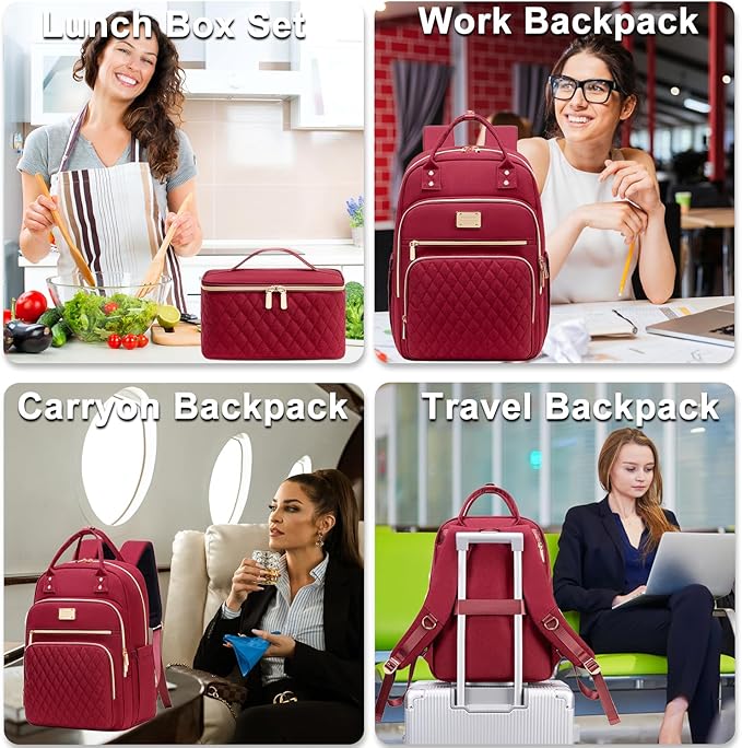 Weitars Lunch Backpack for Women,15.6 Inch Laptop Backpacks Travel Backpack for Women,Work Back pack,Teacher Nurse Back pack Insulated Lunchbox Backpacks