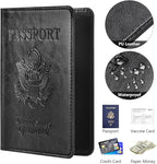 Eoehro Passport and Vaccine Card Holder Combo, Faux Leather, Compact, Lightweight, Waterproof, AA-Black