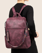 FADEON Leather Laptop Backpack for Women Designer 15.6 inch PU Laptop Bag, Ladies Travel Computer Work Backpack Red