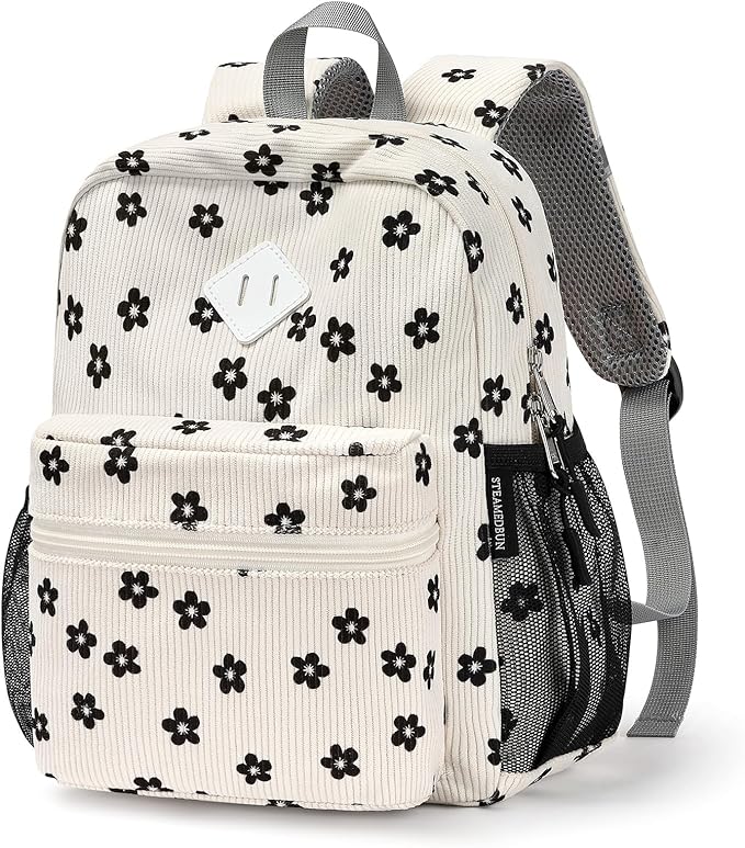STEAMEDBUN Corduroy Toddler Backpack for Girls Boys 2-4, Kids Preschool Backpack for Kindergarten - Flower