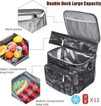 MIYCOO Lunch Bag & Lunch Box for Men Women, Double Deck Leakproof Insulated Soft Large Adult Camping Cooler bag for Work, Beach, Picnic, Travel (Black Camo, 15L)
